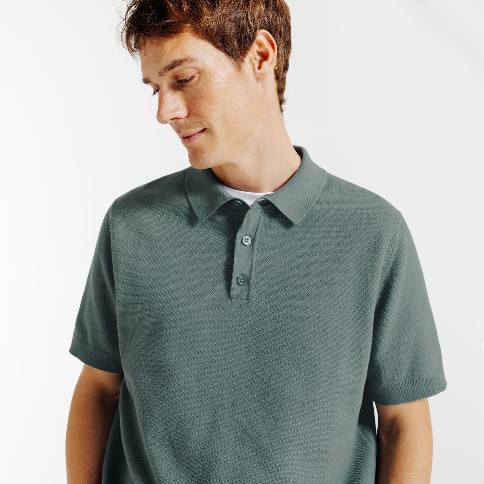 Polo en maille col boutonn&eacute; jeux de points