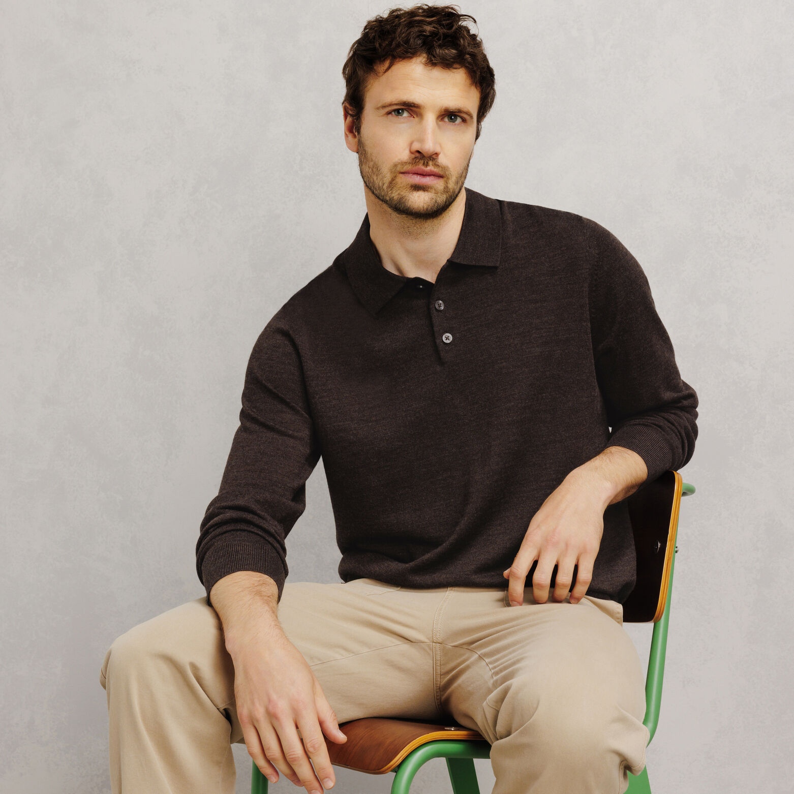 Pull col polo boutonn&eacute; 100% m&eacute;rinos