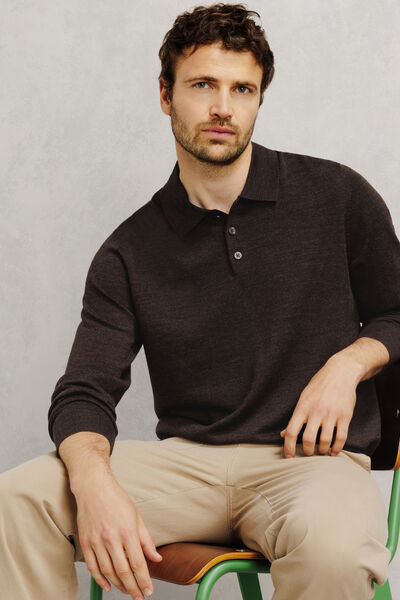 Pull col polo boutonn&eacute; 100% m&eacute;rinos