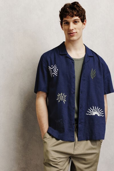 Chemisette en coton lin brod&eacute;e