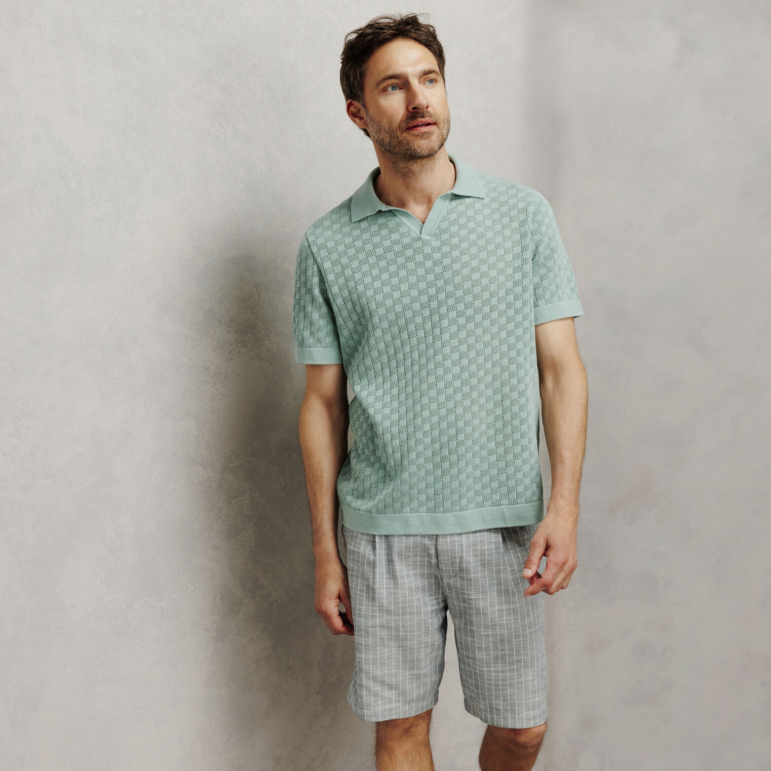 Polo en maille col resort damier