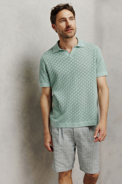 Polo en maille col resort damier