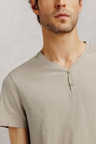 T-shirt met knooplijst in gevlamde stof
