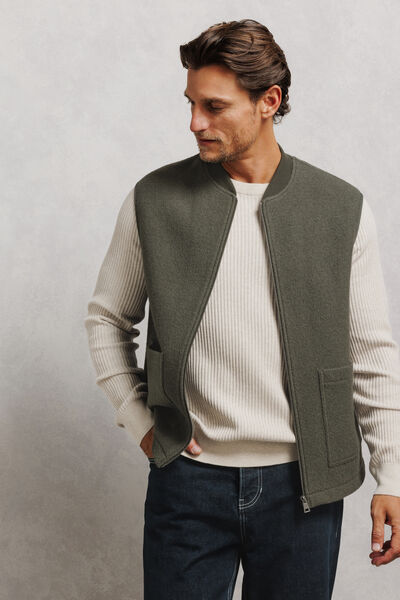 Gilet zipp&eacute; sans manches 100% laine