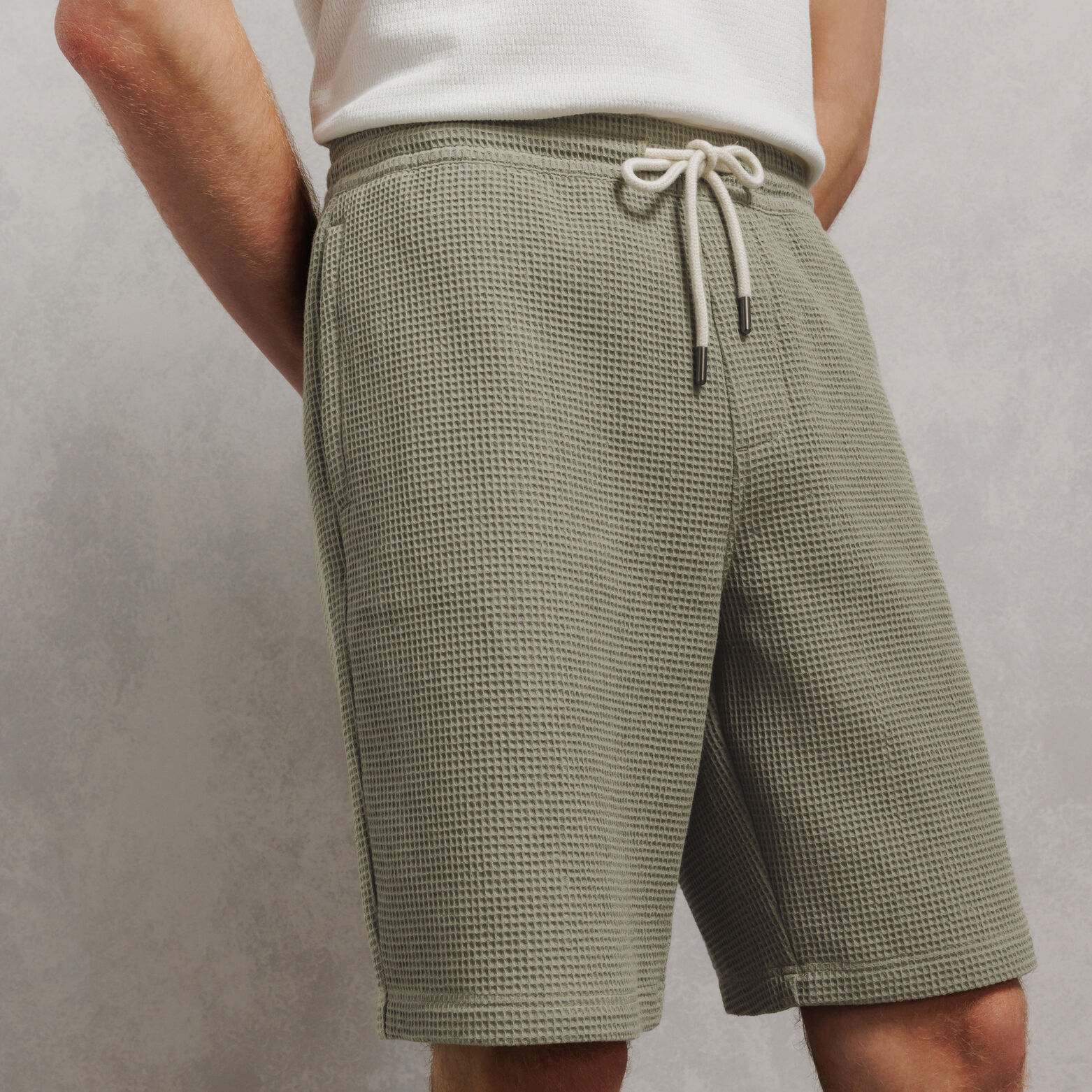 Bermuda in wafelstof met elastische tailleband
