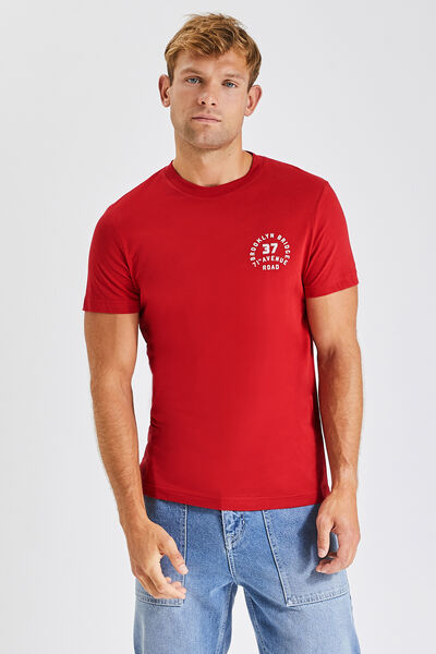 Tee shirt imprimé poitrine Rouge