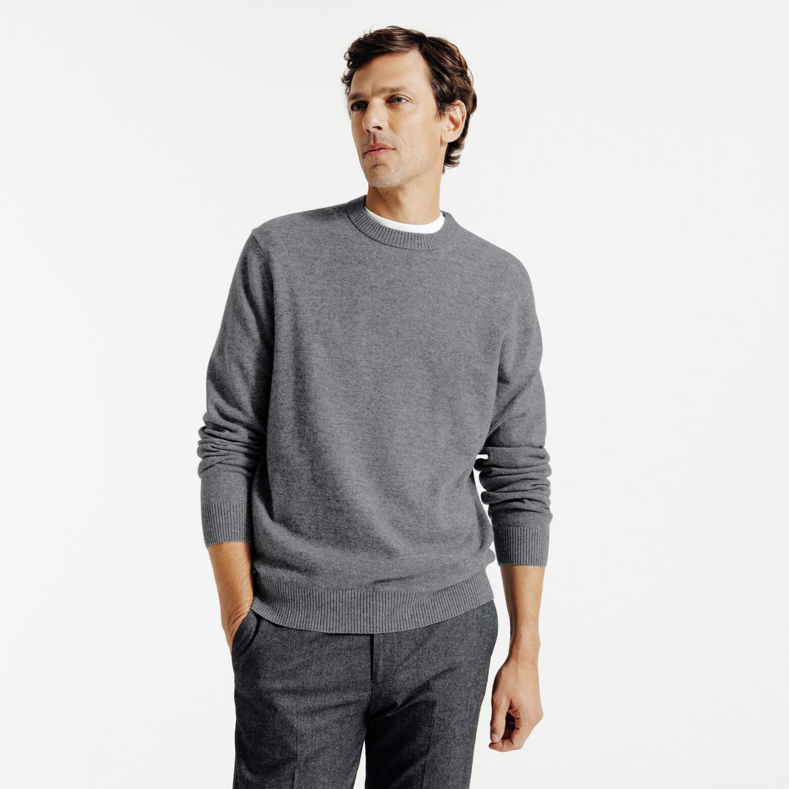 Trui ronde hals in merinos kasjmier