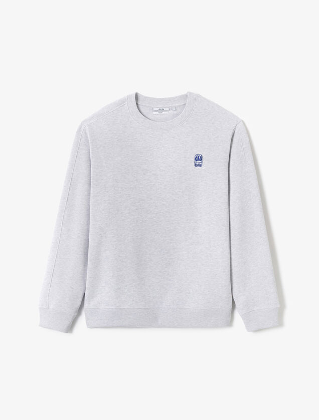 Gem&ecirc;leerde sweater ronde hals, borduursel borst