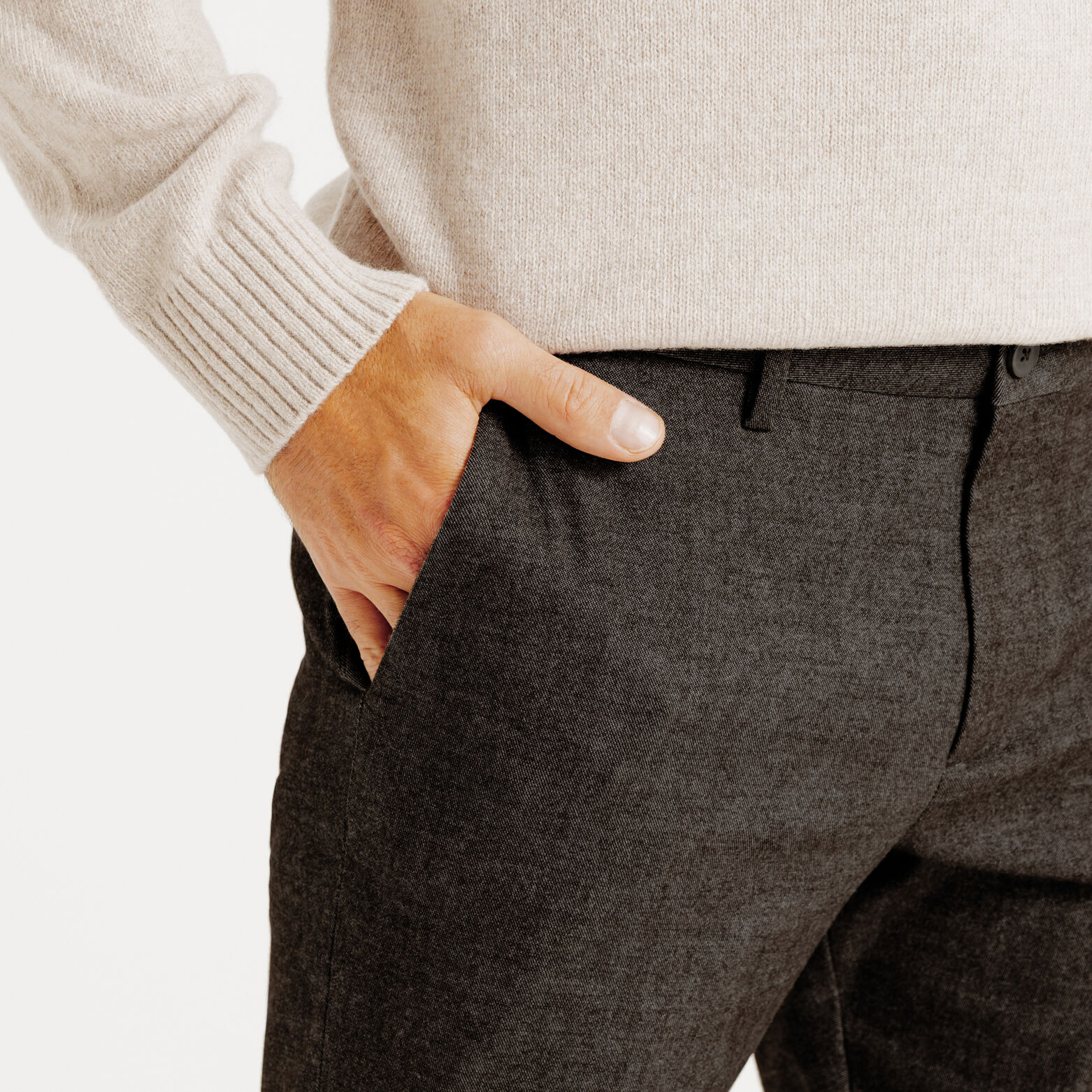 Slim fit chinobroek met flaneleffect