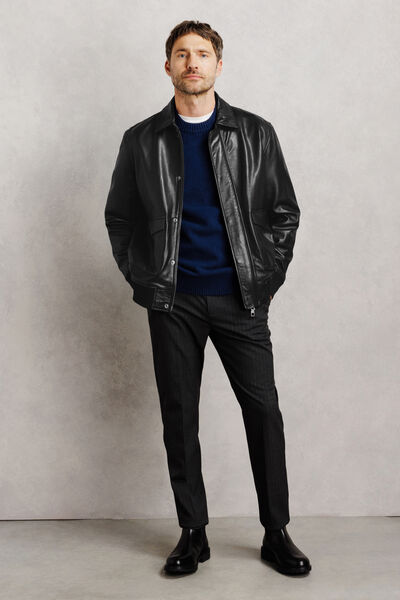 Blouson 100% leer met hemdkraag
