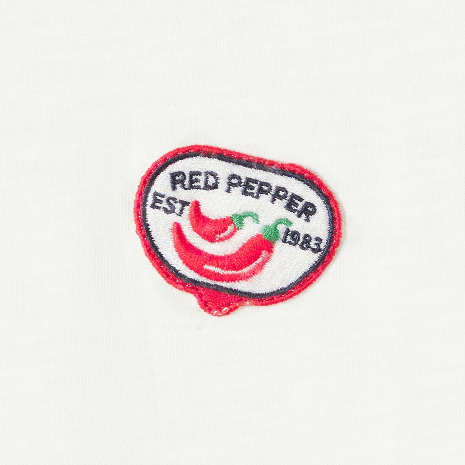 T-shirt in gevlamde stof met borduursel op de bors