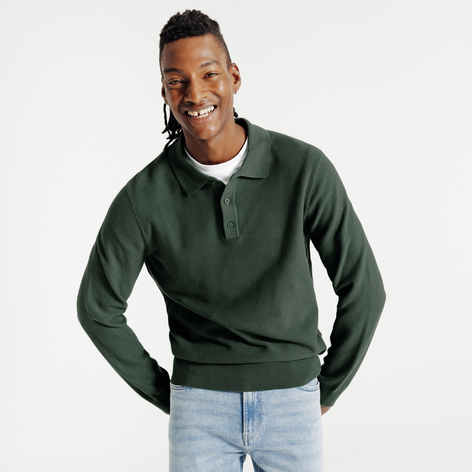 Polo en maille col boutonné jeux de points