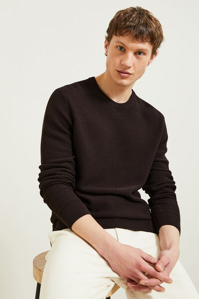 Pull col rond jeux de points fantaisie