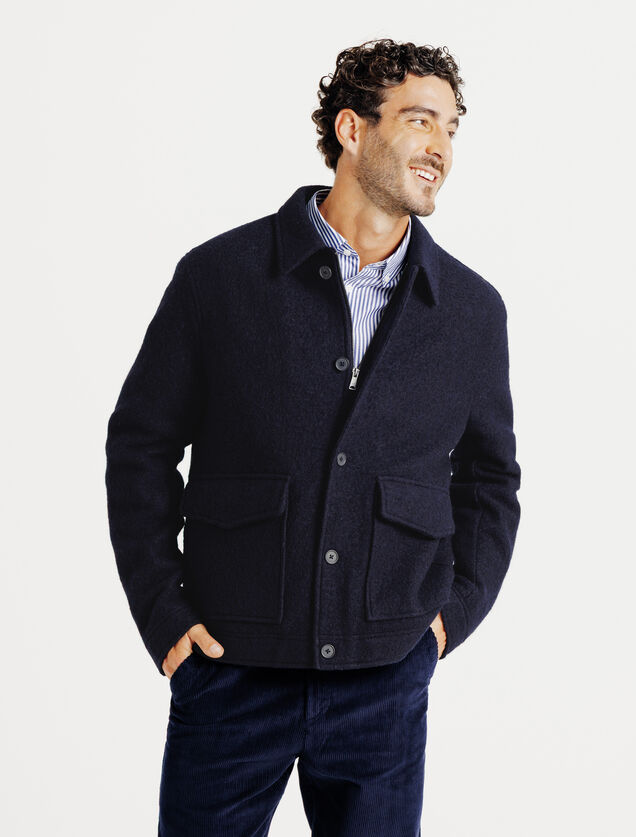 Blouson en laine col chemise