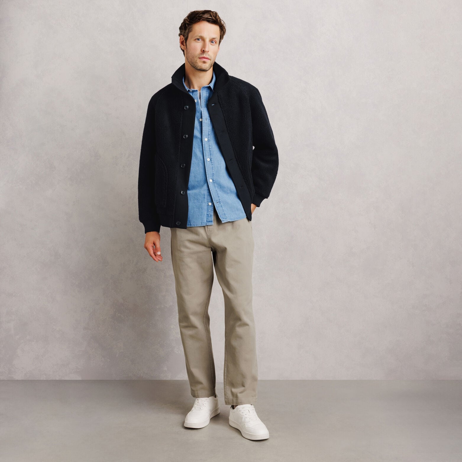 Sweat col montant boutonn&eacute; en sherpa