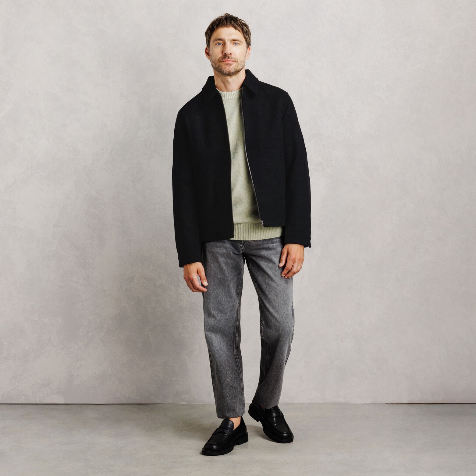 Blouson contenant de la laine col chemise zipp&eacute;