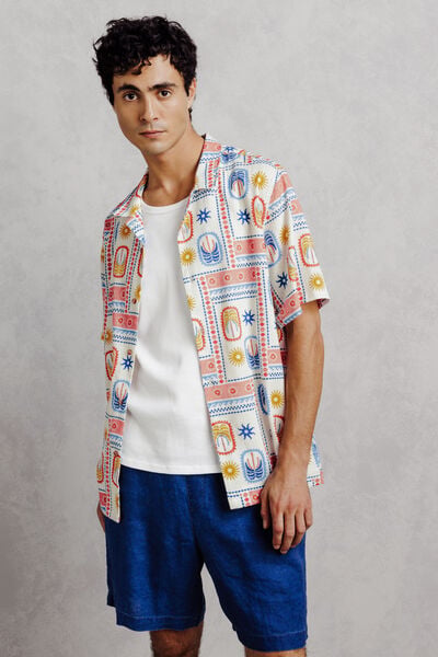 Chemisette 100% coton imprim&eacute; palmiers