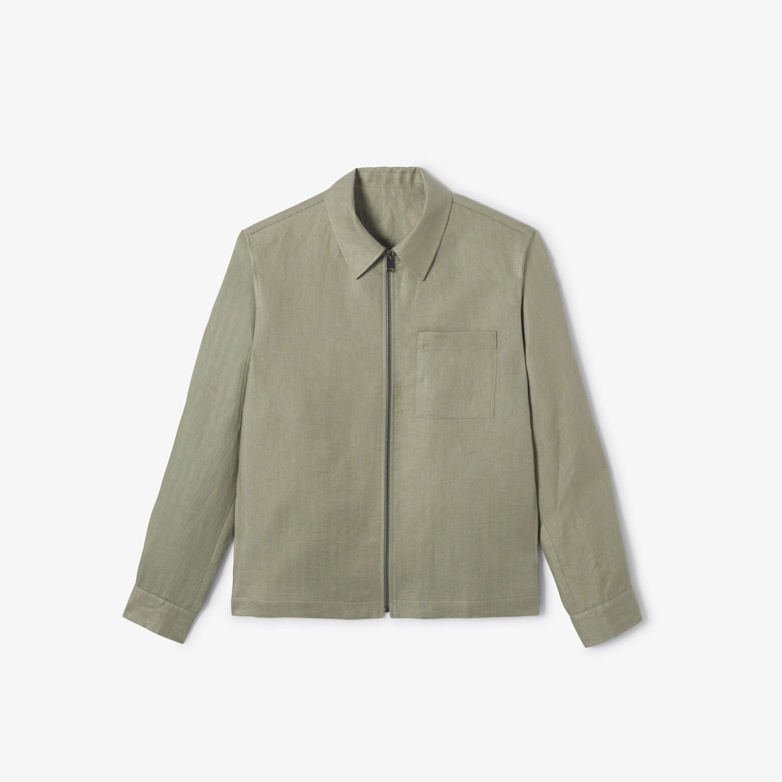 Vest visgraat met hemdskraag en rits, 100% linnen