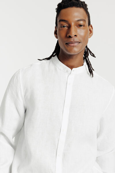Chemise col mao en lin unie