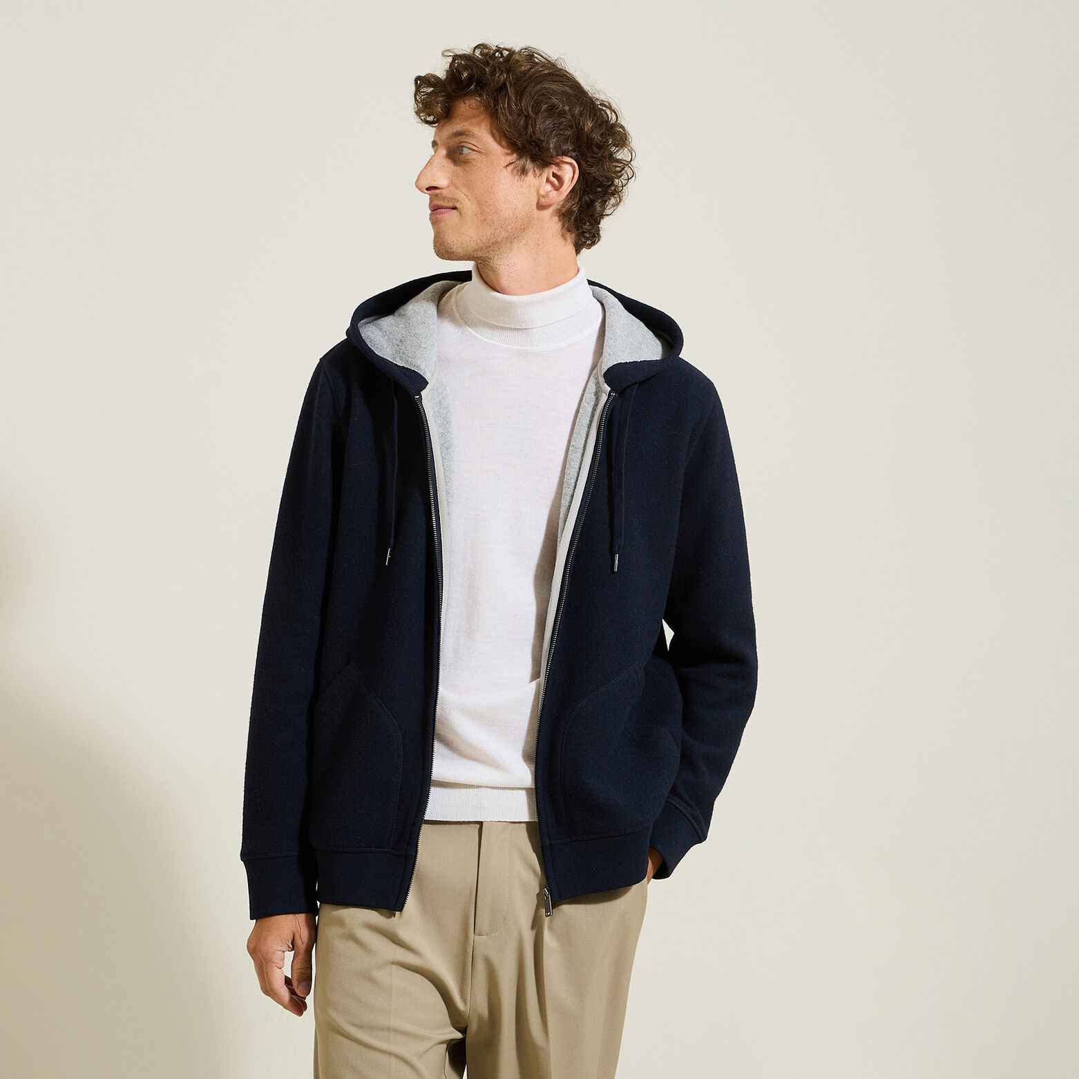 Sweat &agrave; capuche en maille zipp&eacute;