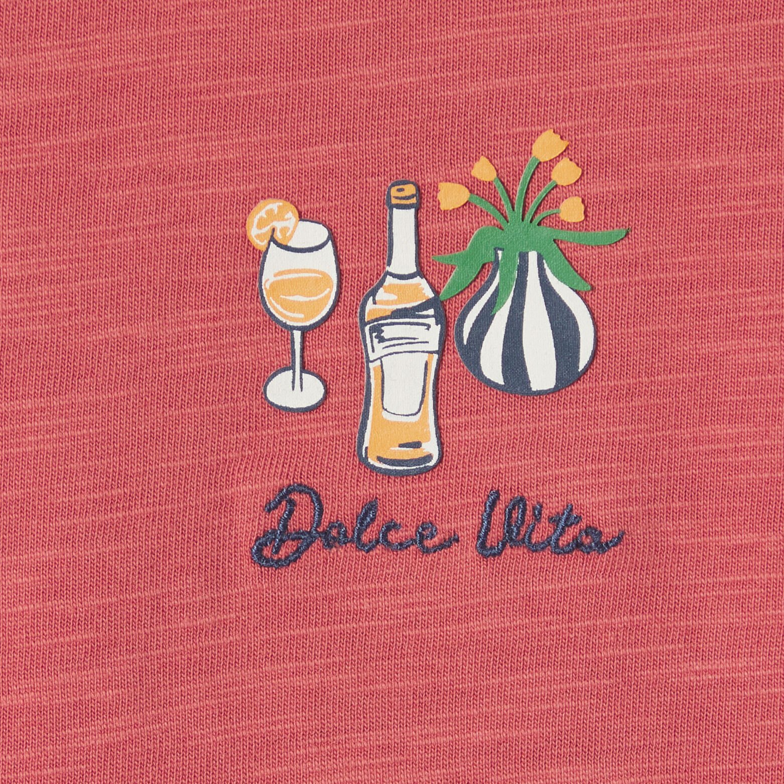 T-shirt in gevlamde stof met borduursel op de bors