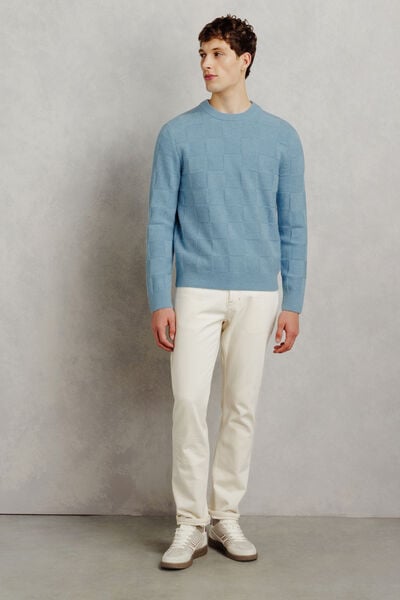 Pull col rond damier laine d'agneau majoritaire