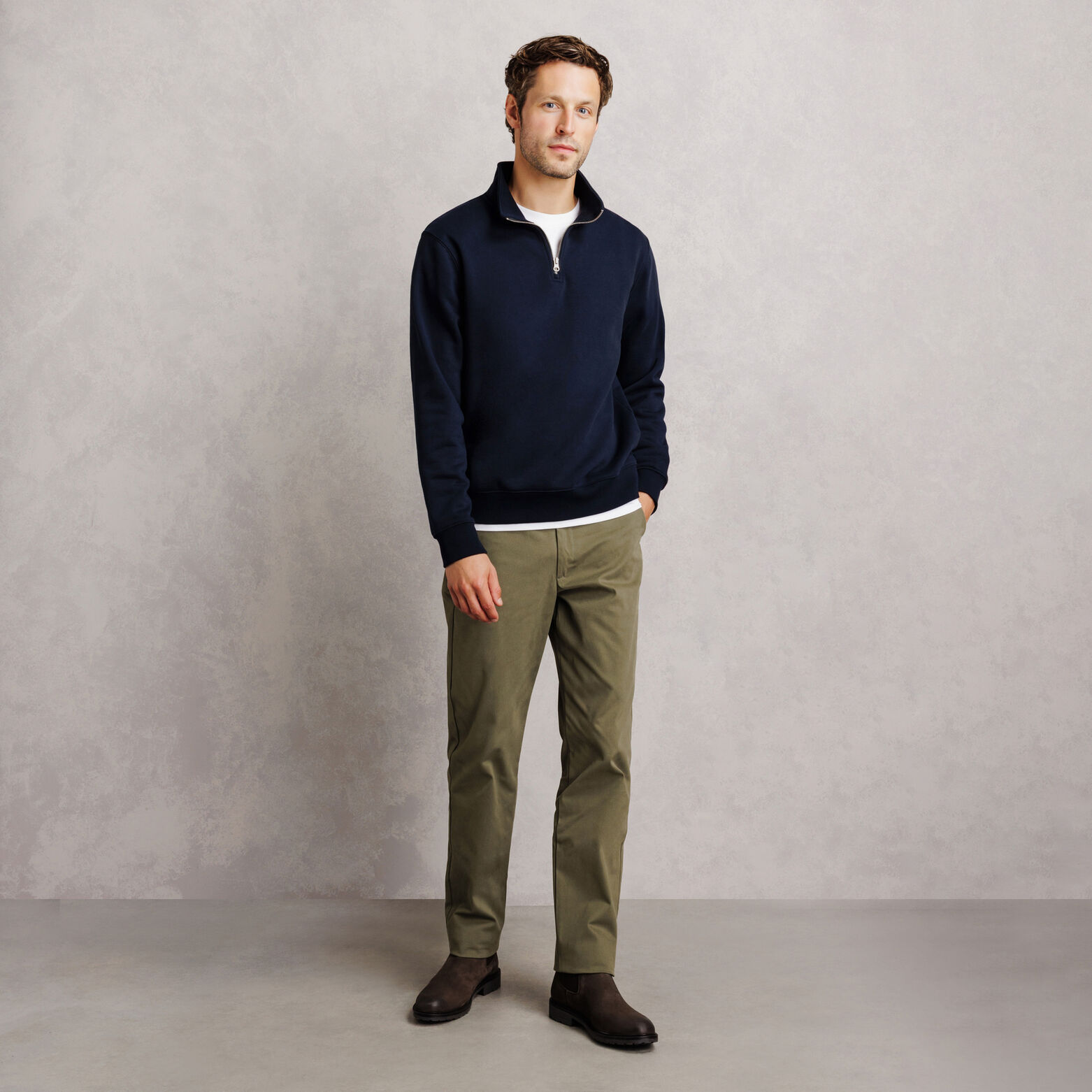 Sweat col montant zipp&eacute; molleton uni