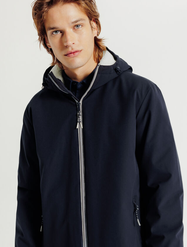 Parka longue &agrave; capuche doubl&eacute;e en sherpa