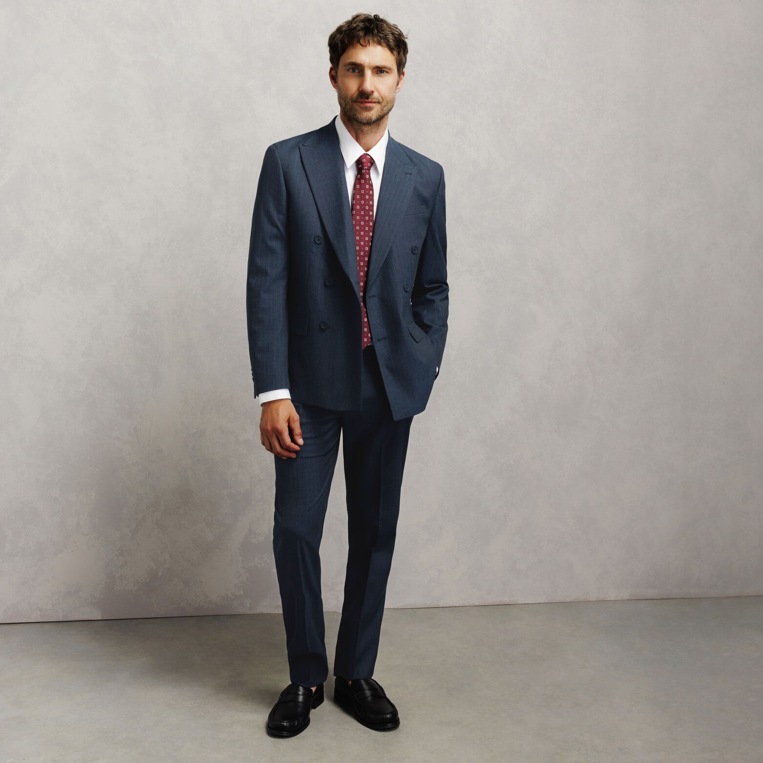 Veste de costume crois&eacute;e confort ray&eacute;e