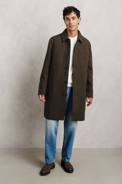 Manteau long col chemise pied-de-puce