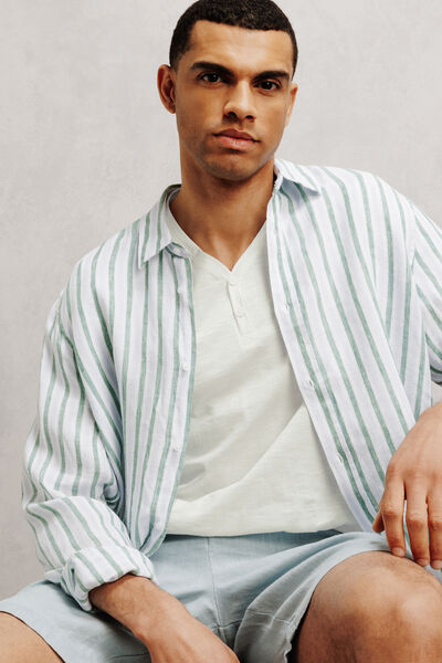 Tee shirt col tunisien mati&egrave;re flamm&eacute;e