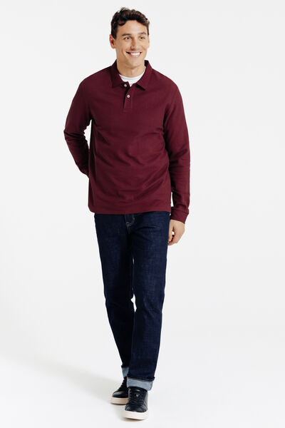 Effen polo in piqu&eacute;katoen, met lange mouwen