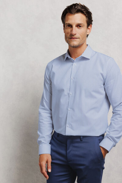 Chemise 100% coton slim ray&eacute;e sans repassage