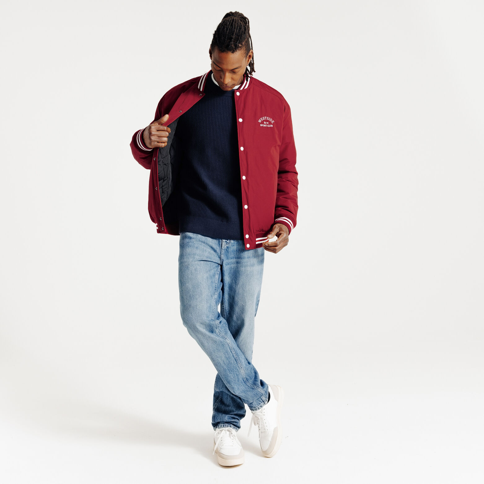 Pull col rond jeux de points fantaisie