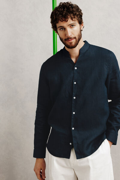 Chemise 100% lin col mao regular unie