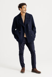 Slim fit chinobroek met flaneleffect