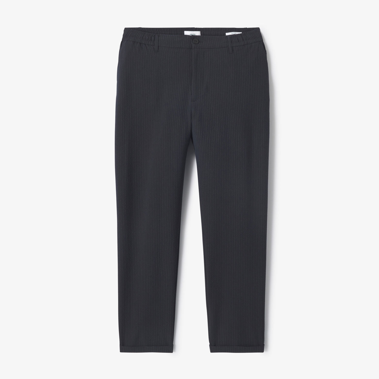 Pantalon tapered 7/8&egrave;me seersucker ray&eacute;