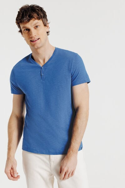 Tee shirt col tunisien en mati&egrave;re flamm&eacute;e