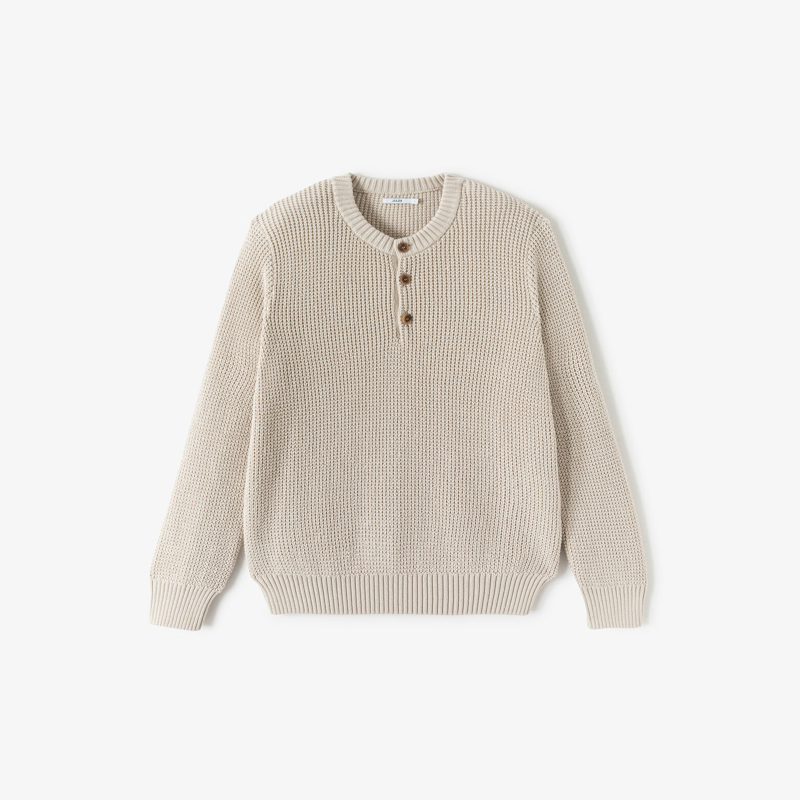 Pull col rond boutonné gaufré