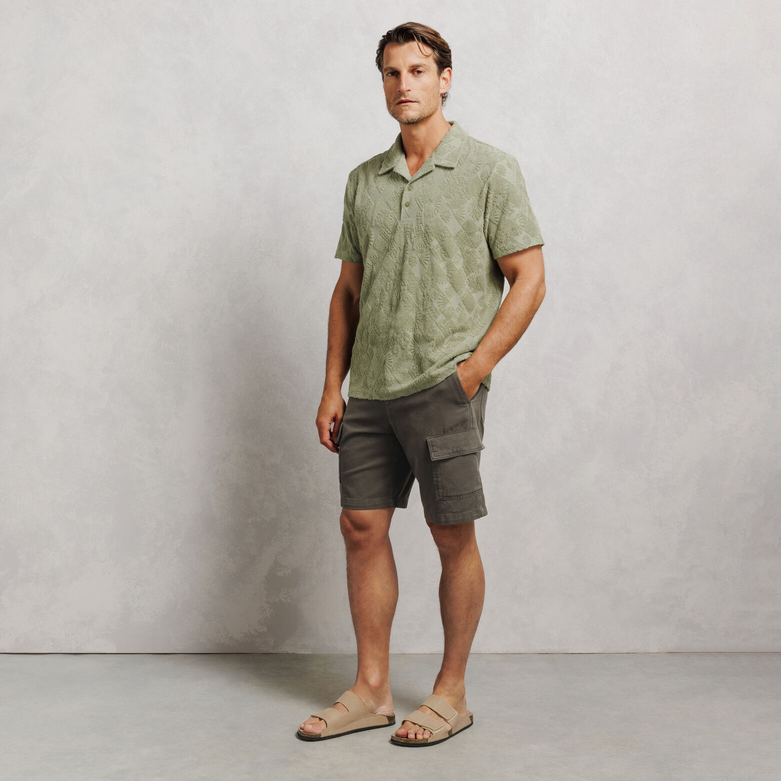 Polo manches courtes col requin &eacute;ponge jacquard