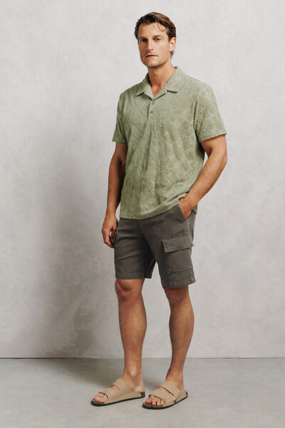 Polo manches courtes col requin &eacute;ponge jacquard