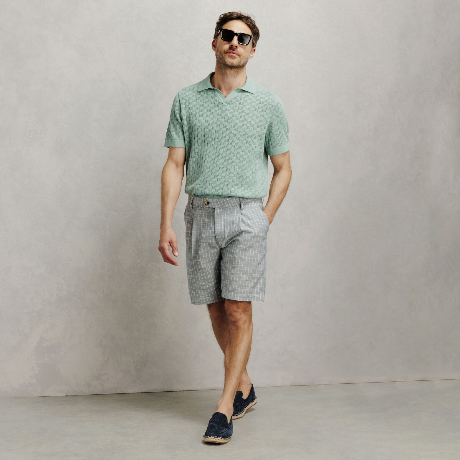 Polo en maille col resort damier