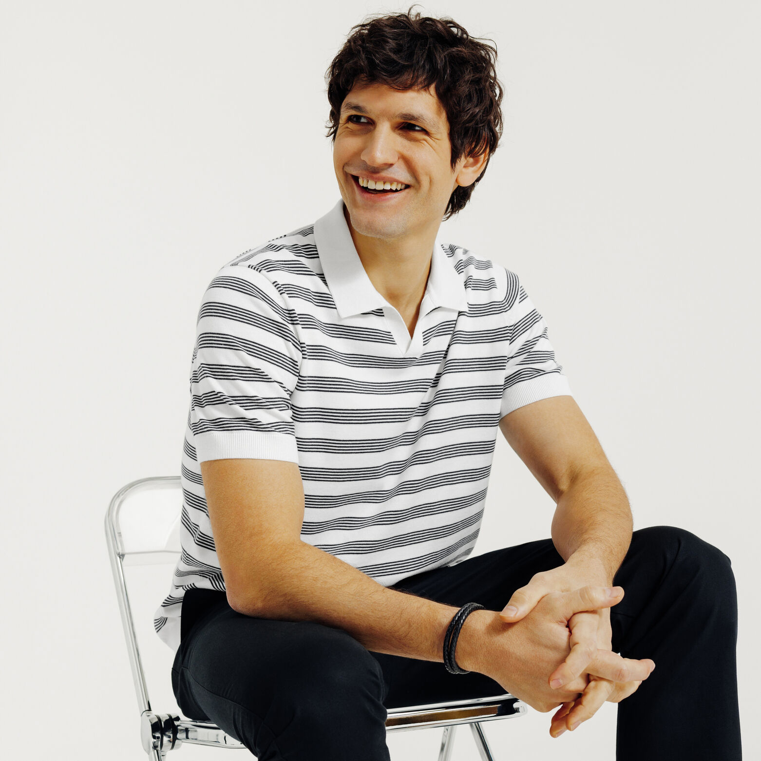 Gestreepte trui korte mouwen met resort polokraag