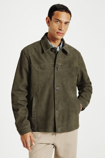 Blouson en cuir boutonn&eacute;