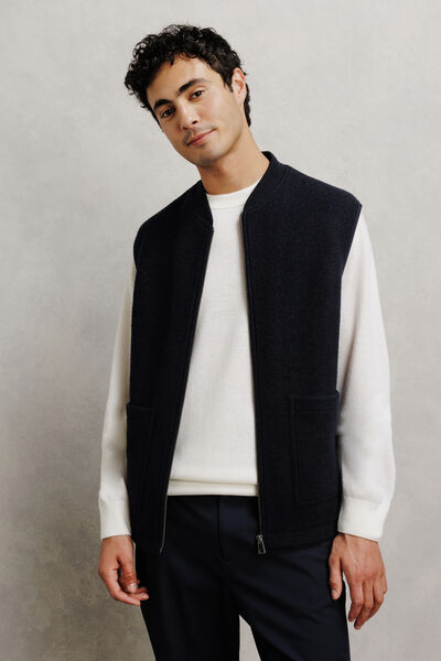 Gilet zipp&eacute; sans manches 100% laine