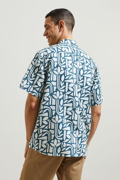 Regular hemdje met print in katoen en linnen