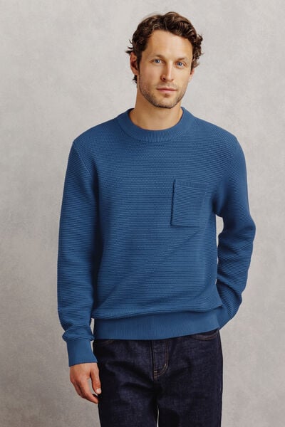 Pull col rond point de riz poche poitrine