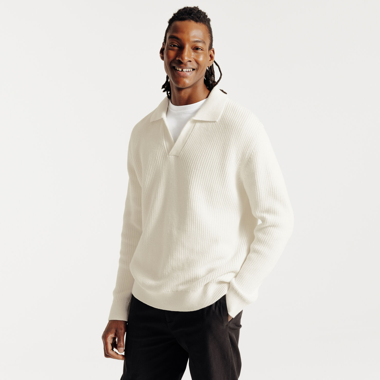 Polo en maille manches longues col resort