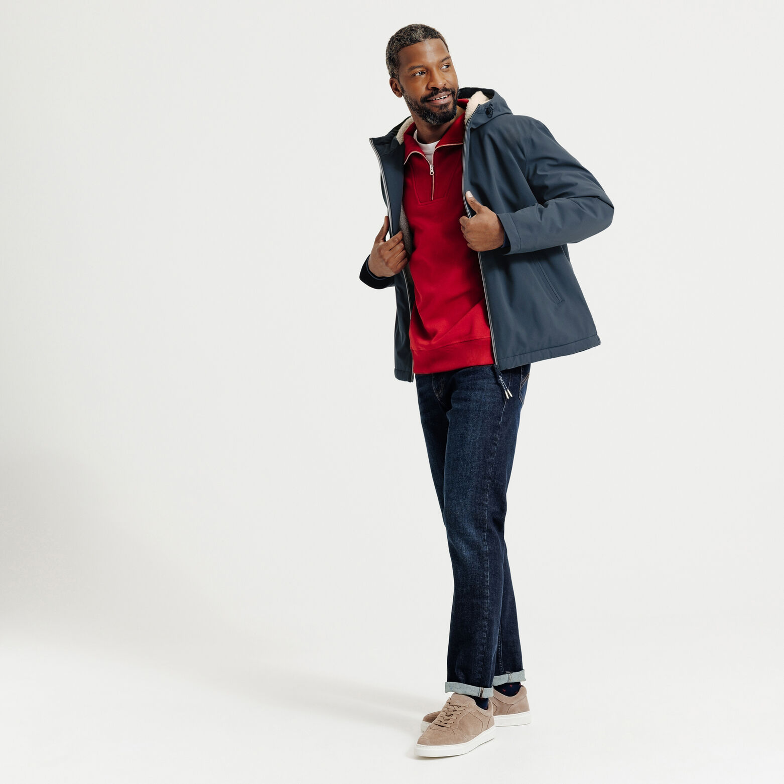 Blouson &agrave; capuche doubl&eacute; en sherpa