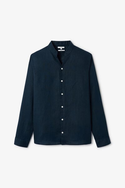 Chemise regular lin unie col mao